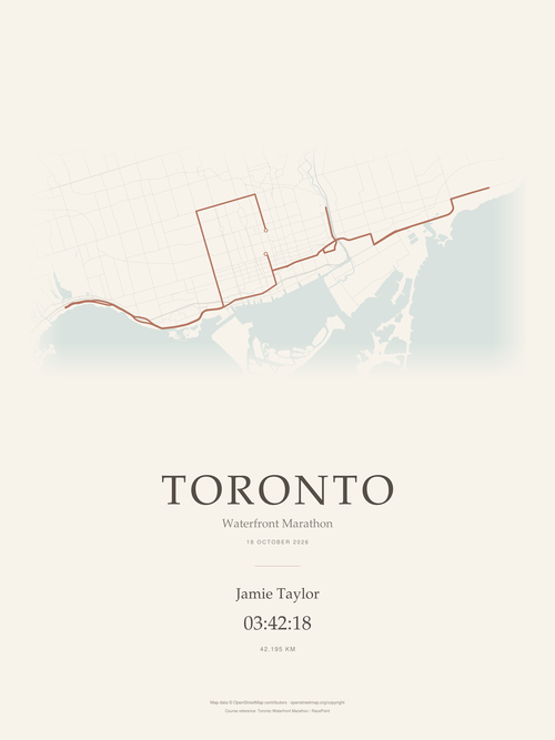 Full marathon 2026 print proof; Jamie Taylor and03:42:18 are fictional sample details.